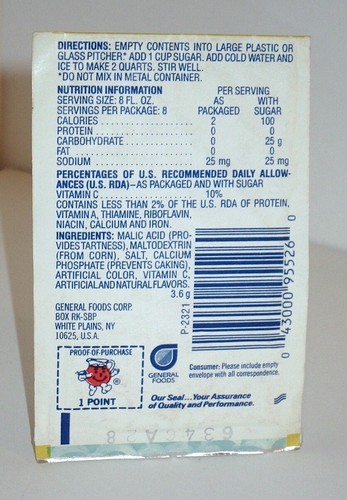 Vintage 1986 Kool Aid Surfin' Berry Punch aromatisierter Erfrischungsgetränk Mix ungeöffnete Verpackung - Bild 2 von 2