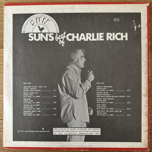 Charlie Rich, Sun's Best Of Charlie Rich - Country, Rock & Roll Vinyl LP Record - Picture 2 of 4