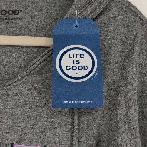 Life is Good Women's Long Sleeve Shirt Beach Chair Strip Size Small Hooded Gray - Picture 6 of 11