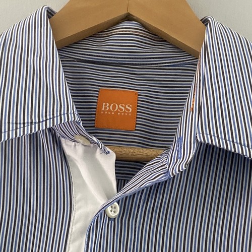 Hugo Boss Shirt Medium Men’s Blue Striped Formal Casual Long Sleeve Cotton - Picture 5 of 18