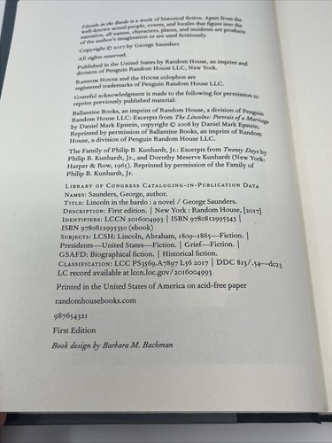 Lincoln in the Bardo by George Saunders SIGNED 1st DJ HC 2017 Dated Peace Sign - Bild 9 von 12