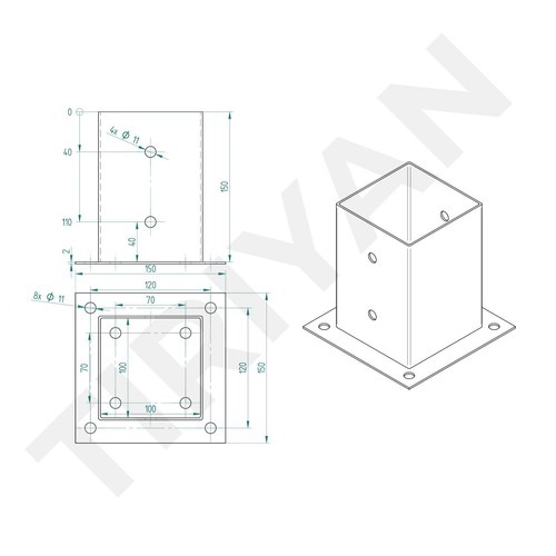Heavy Duty Square Bolt Down Steel Fence Post Support Galvanised Foot Base - Picture 16 of 20