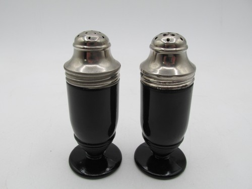 VINTAGE HAZEL ATLAS BLACK GLASS SALT & PEPPER SHAKERS! - Picture 2 of 4