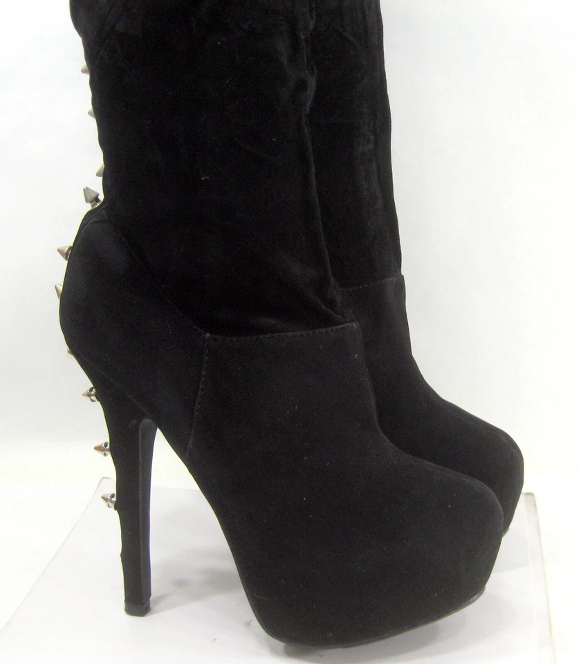 Casa de Muñecas Negro 6" Tacón de Agujero 2" Plataforma Pico Sobre la Rodilla Bota Mujer Talla 9 Foto 2 de 4