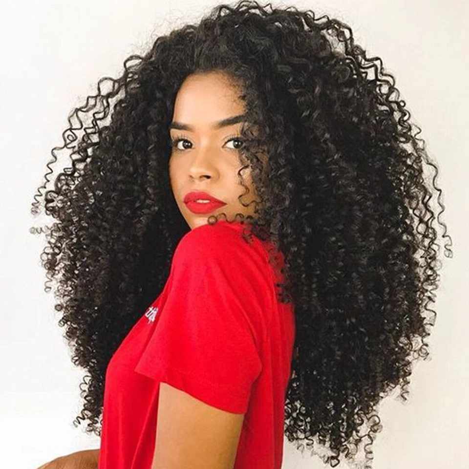 Peluca rizada rizada de 24 pulgadas cabello humano con flequillo pelucas de cabello humano rizado afro 12A Foto 2 de 4