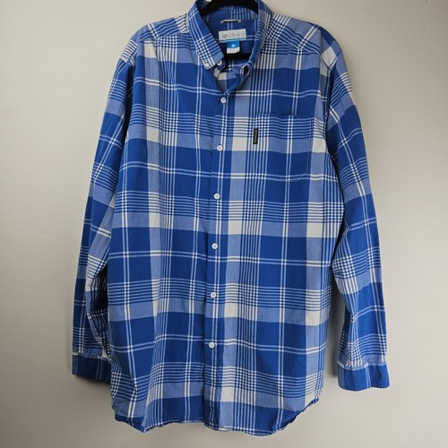 COLUMBIA XLT Men's Long Sleeve Button Down Plaid Cotton Blue NICE - Picture 3 of 8