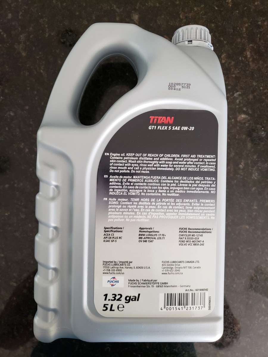 ENG-FUCHS TITAN GT1 FLEX 5 0W-20 100% SYN 5 LITERS (5.25QT) ENGINE