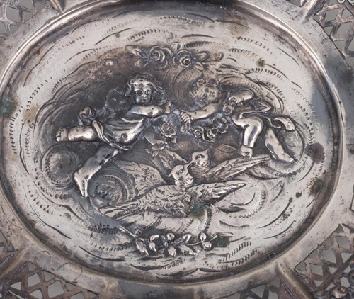 Exquisite Antique Germany 800 Silver Pierced Fruit Basket Roses Cherubs Angels - Picture 2 of 10