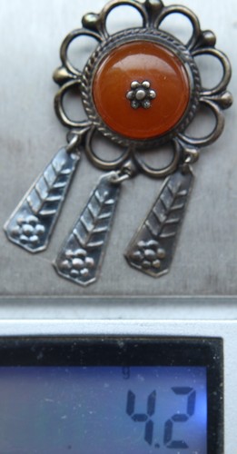 Broche peroné adorno vintage de plata de ley con ámbar y colgantes 4,2 gramos - Imagen 7 de 7