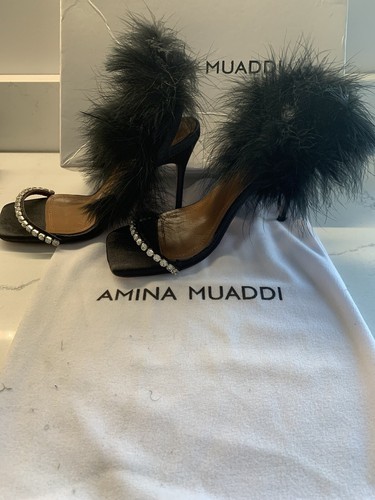 AMINA MUADDI “Adwoa”Crystal Feather Black Stiletto Heels Sandals RRP £690 UK5 38 - Picture 13 of 19