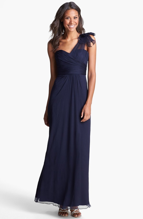 310 AMSALE Illusion Shoulder Crinkled Silk Dress NAVY WEDDING BRIDESMAID PROM 310 AMSALE Illusion Shoulder Crinkled Silk Dress NAVY WEDDING BRIDESMAID PROM