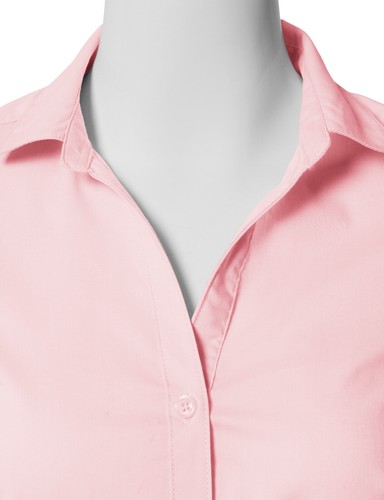 Womens Button Down Shirt Basic SLIM FIT Simple Short Sleeve Collared V-NECK S08 - Foto 11 di 95