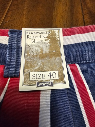 Pantaloncini vintage NOS American Eagle uomo 40 sandwashed vestibilità rilassata a righe nuovi con etichette - Foto 5 di 11