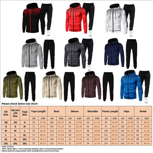 Mens 2Pcs Hooded Tracksuit Set Suit Sweatshirt Pants Bottoms Jogging Sport Set - Picture 2 of 39
