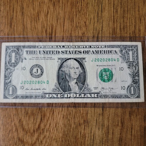 2020 April 28 : J20202804D $1 One Dollar Bill Fancy Serial Number Birthday Note - Picture 2 of 7