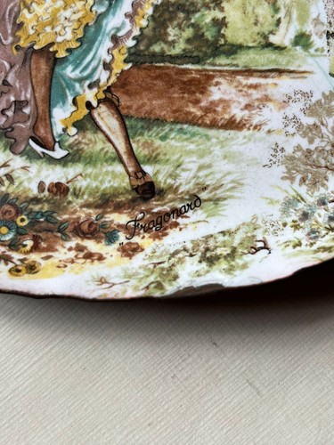Antique Old Victorian FRAGONARD Art Porcelainized Tin Tray Metal Decor Plate - Picture 6 of 9