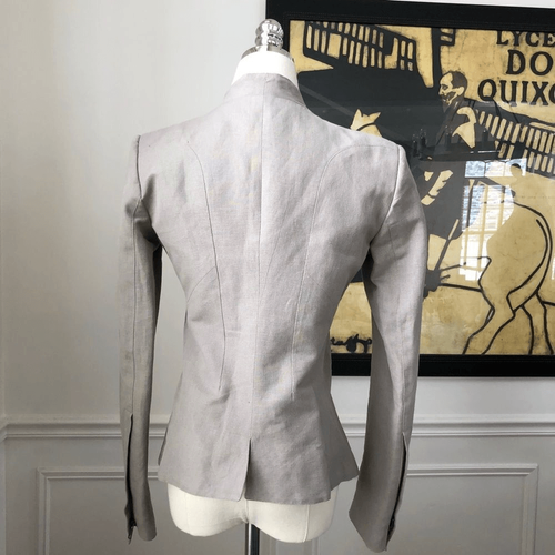 Improvd Rachel-Raja Tailored Zip Moto Linen Jacket Taupe Nikki Minaj $299 S - Picture 7 of 10