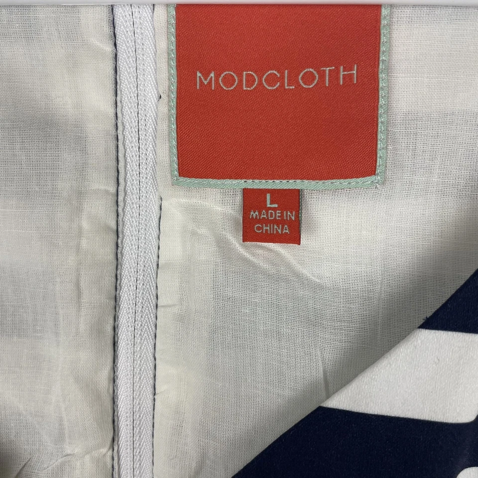 Modcloth Retro Náutico Rayas Estampado Lilypad Cuello en V Talla Bolsillos Grandes Foto 3 de 4