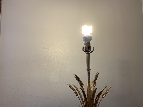 Vintage MCM Gold Metal WHEAT SHEAF Lamp Marble Base Hollywood Regency Parisian - Picture 11 of 11