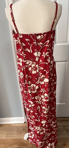 VTG Hilo Hattie Hawaii Long Sleeveless Dress Red White Floral 30” Waist 36” Hips - Picture 7 of 12