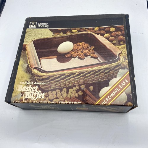 Fire King Anchor Hocking Harvest Amber Basket Buffet 8in NOS - Picture 7 of 13