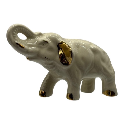 Vintage Keramik Elefant Figur Gold Akzente Rüssel oben Viel Glück Deko - Bild 2 von 6