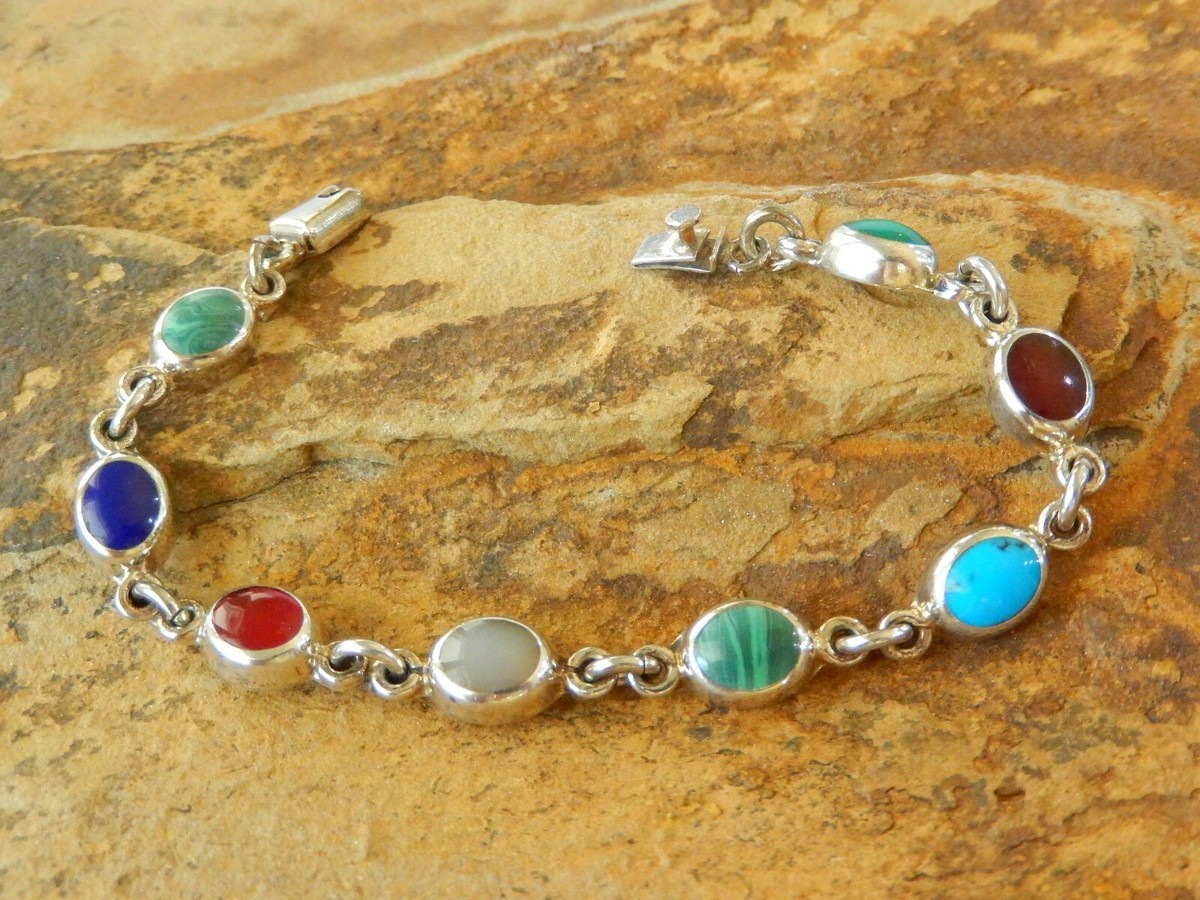 アクセサリー Vintage Mexico 925 Sterling Bracelet Vintage MEXICO TAXCO 925 Sterling Silver Bracelet Multi Gem