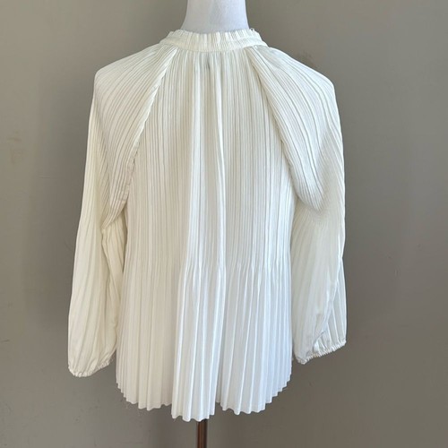 Steven Alan White Pleated V-Neck Puffy Long Sleeve Casual Top Blouse Size L - Picture 6 of 9