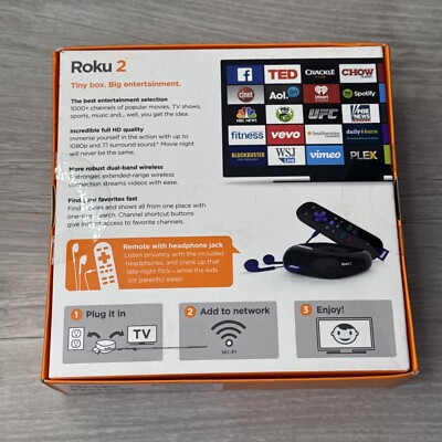 Roku 2 Media Streamer W/ Headphone Jack- Black (2720R) New Roku 2 Media Streamer W/ Headphone Jack- Black (2720R) New