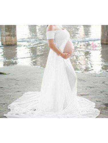 Front Split Women Pregnant Long Maxi Maternity Dress Gown Photo Photography Prop - Picture 5 of 13