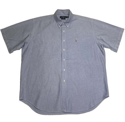 Ralph Lauren Blake Hemd Herren XL Blau Freizeit Knopfleiste Fleisch Pony Kurzarm