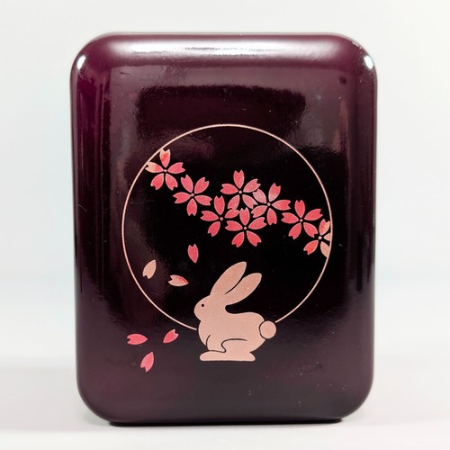 Vintage Japanese Urushi Lacquerware Small Storage Box Rabbit Sakura Design Red