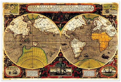 Carte d'exploration vintage imprimée Sir Francis Drake Old World Navigation vers 1595 - Photo 1 sur 12