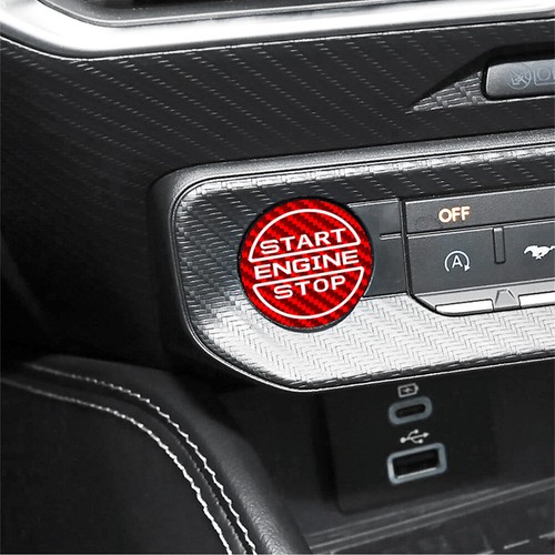 Red Carbon Fiber Car Engine Start Stop Button Ring Trim For Ford Mustang 2024-25 - Picture 4 of 19