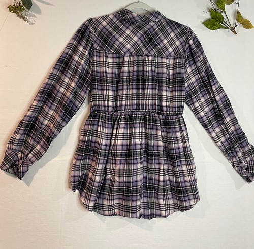 Brushed Acrylic Flannel Tie Back Button Up Tunic Size 0 - Picture 6 of 17