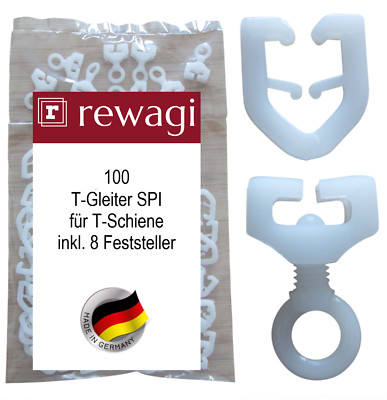 rewagi  T-Gleiter & Feststeller Weiß   für T-Schiene  100+8 Set   Made in DE SPI