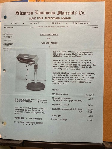 De colección Shannon Materiales Luminosos Folleto Negro Luz Brillante Pigmentos Catálogo 1971 - Imagen 3 de 7