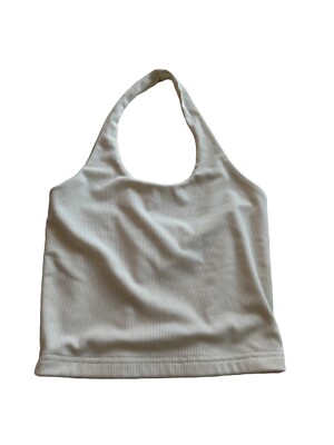Womens Y2k White/Cream Colored Cropped Halter Tank Top Size S