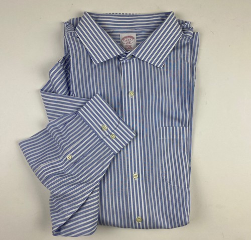 Men's Brooks Brothers Blue White Striped Long Sleeve Dress Shirt Size 18 - 6/7 - Picture 8 of 8