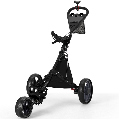 Foldable 3 Wheels Golf Push Pull Cart Golf Push Trolley Cart w/ Phone Holder UK - Picture 9 of 10