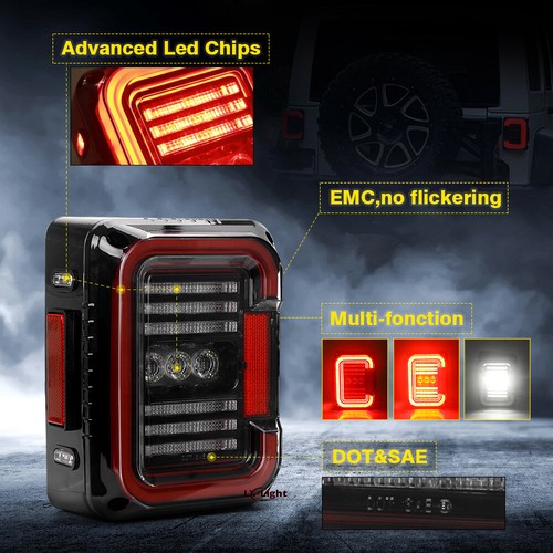 New LED Tail Lights Rear Stop Lamps Clear Len for Jeep Wrangler JK JKU 2007-2017 - Picture 8 of 11