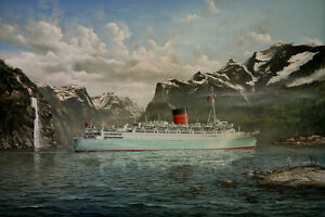 Queen Elizabeth Cunard Ocean Liner Marine Painting Art Print 17/" Print