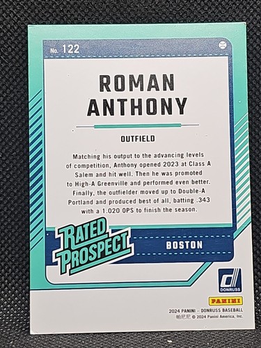 2024 Donruss Baseball Roman Anthony Rated Prospect #122 Boston Red Sox Rookie - Bild 2 von 2