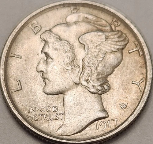 1917-S Mercury Dime AU Full Bands (FB) | Sharp Strike | Key Early S-Mint