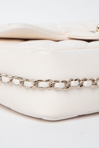 Chanel White Mini Flap Bag With Pearl Logo Chain - Picture 8 of 12