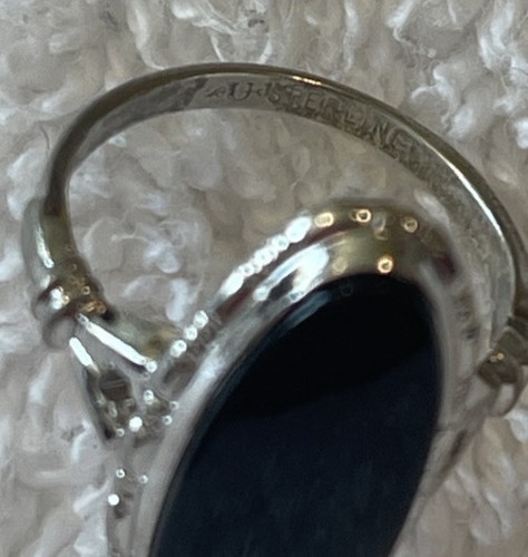 ANELLO Vintage Uncas ARGENTO STERLING ONICO NERO Art Deco TAGLIA 5,5 Lungo Ovale Gioielli - Foto 6 di 14