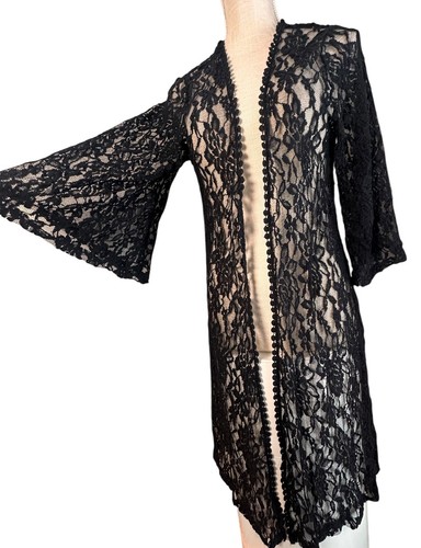 Mauve Womens M Black Lace Duster Cardigan Whimsigoth Officegoth Feminine Witchy - Picture 14 of 18