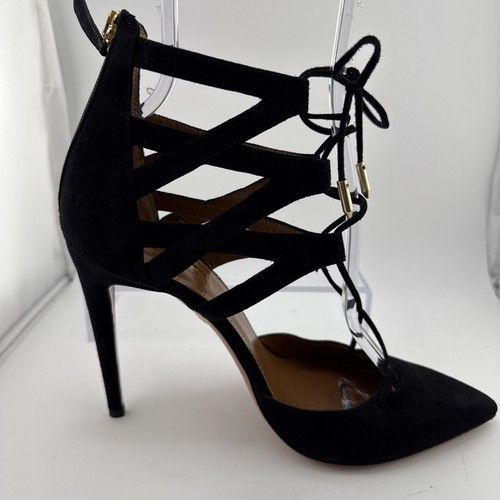 AQUAZZURA Belgravia Lattice CAGED Suede Pointed Toe Black Pumps 38.5 $800 NWOB - Picture 9 of 23