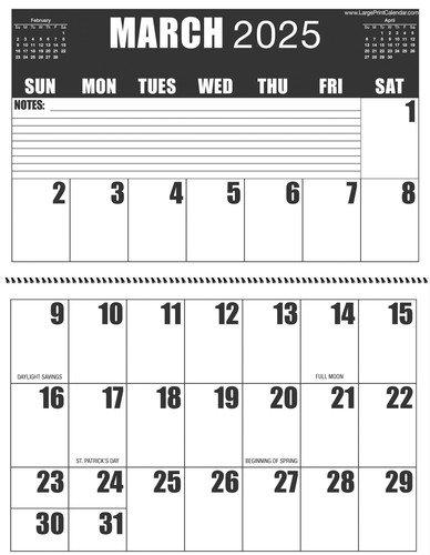 Jumbo Large Print 2025 High Contrast Wall Calendar | Heavy Paper | 13-Months,... - Picture 3 of 9