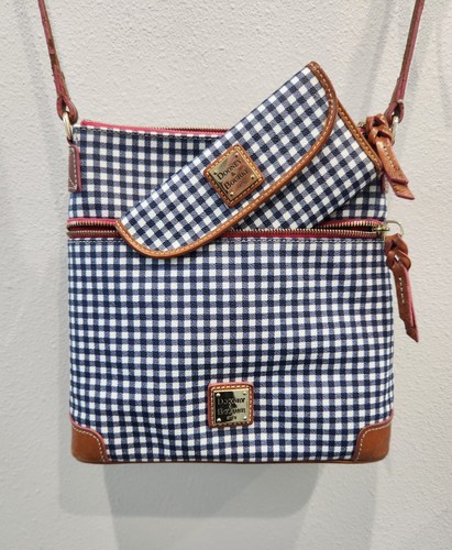 Dooney & Bourke blau Gingham Crossbody Handtasche Lederbesatz mit passender Geldbörse